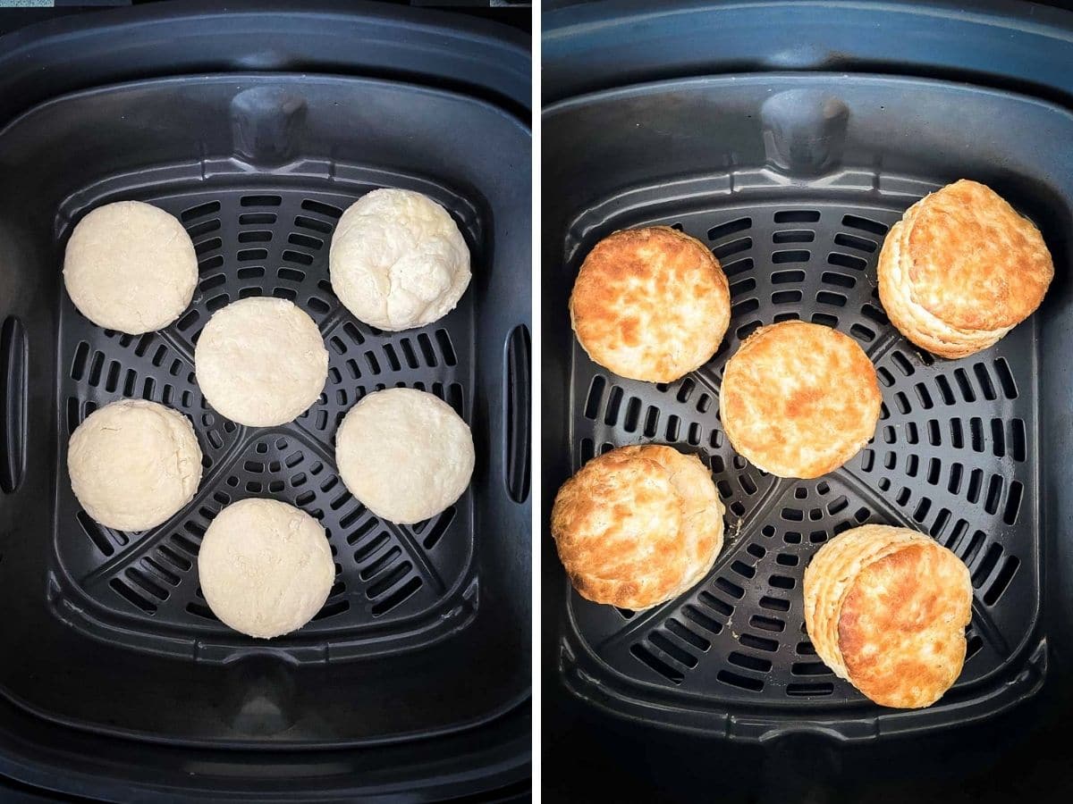 Biscuits dans le panier de la friteuse à air.