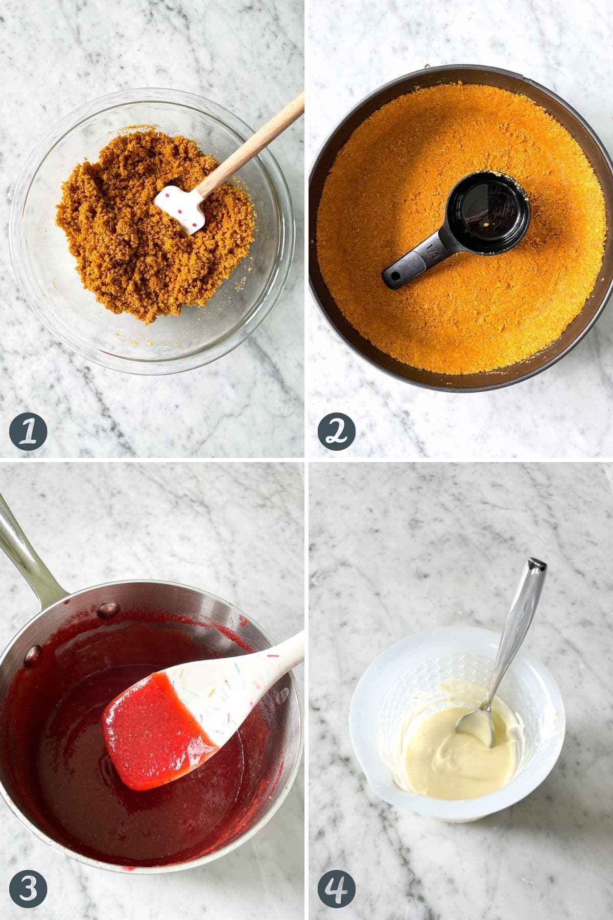 Étapes pour réaliser cette recette de cheesecake.