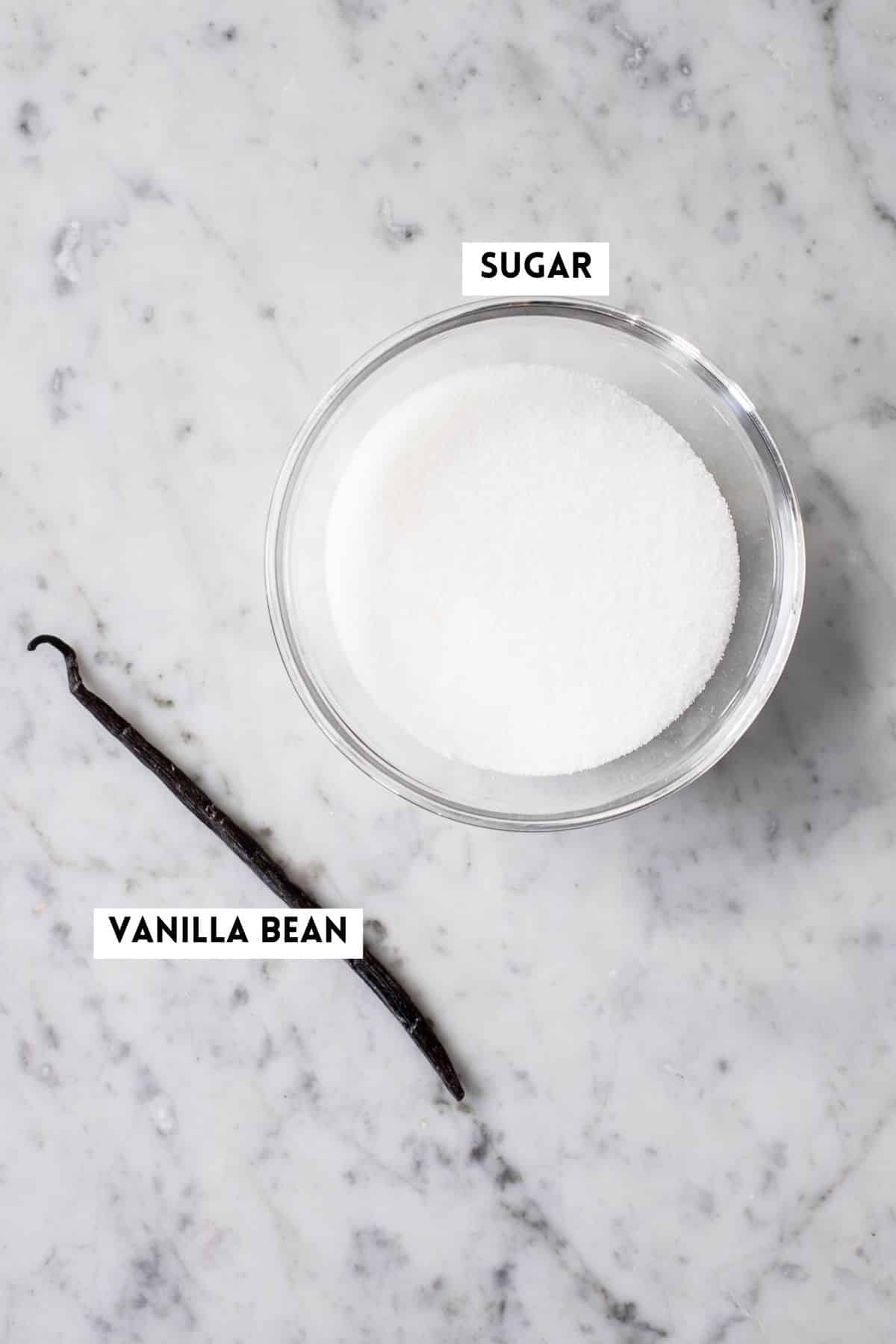 Ingrédients pour le sucre vanillé.