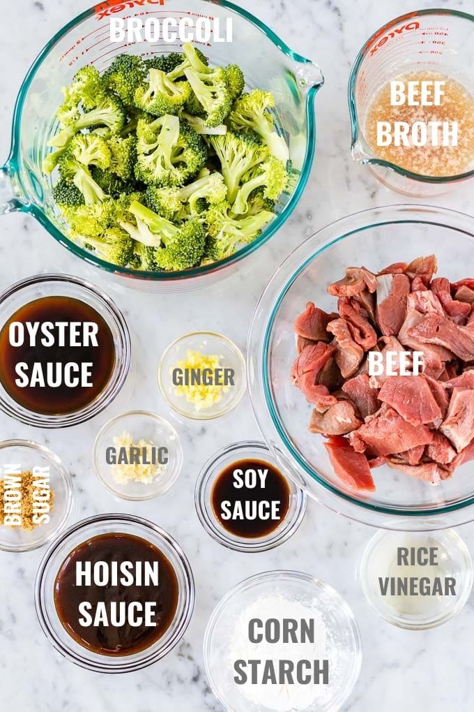 Ingrédients pour la sauce et le sauté de boeuf et brocoli