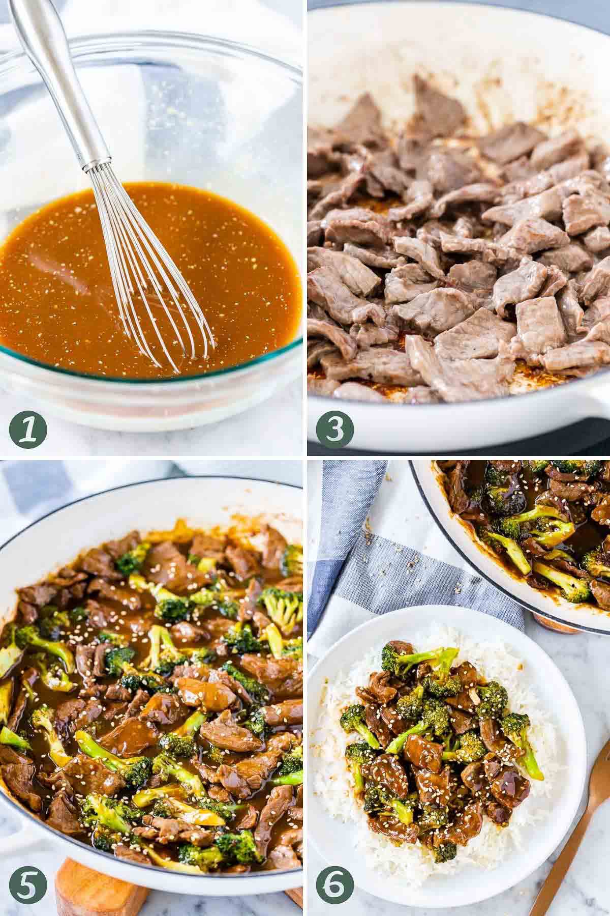 Collage des étapes pour le sauté de boeuf et brocoli