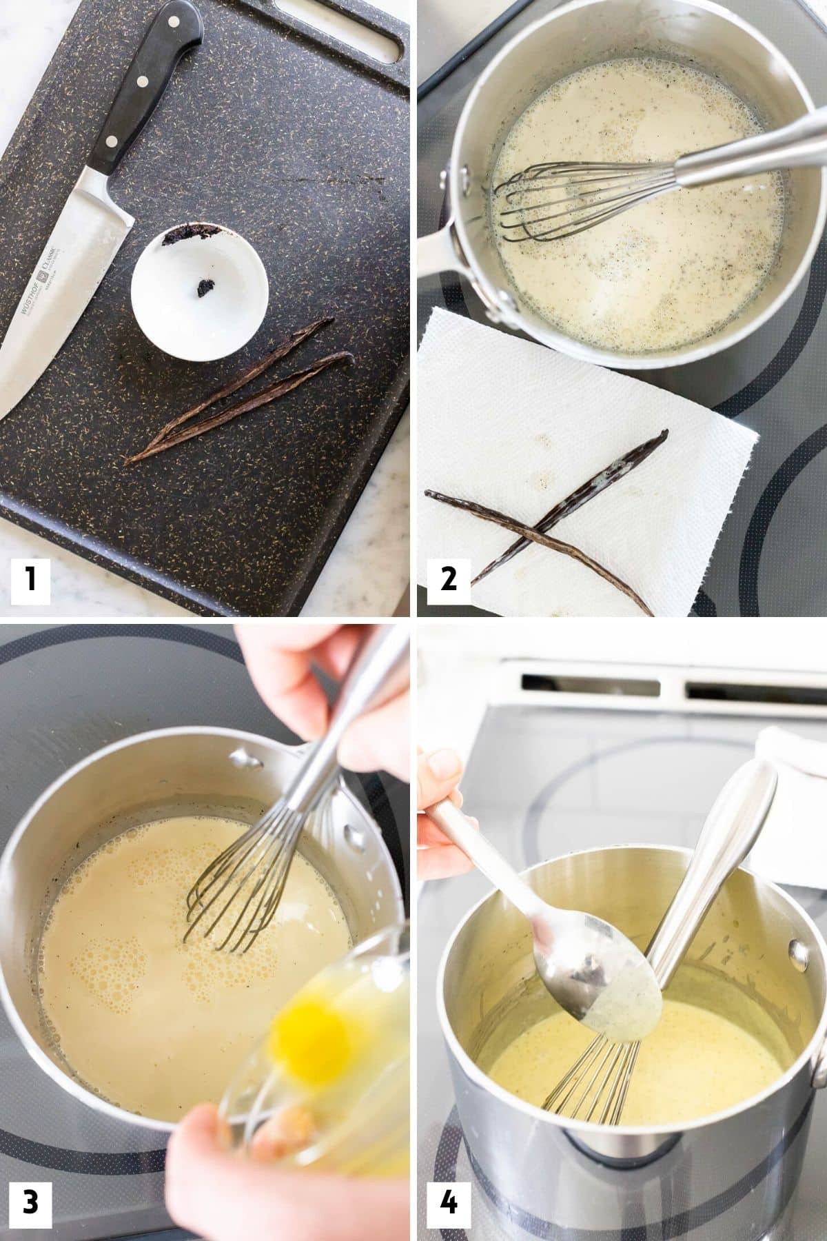 Étapes de préparation de la sauce vanille.