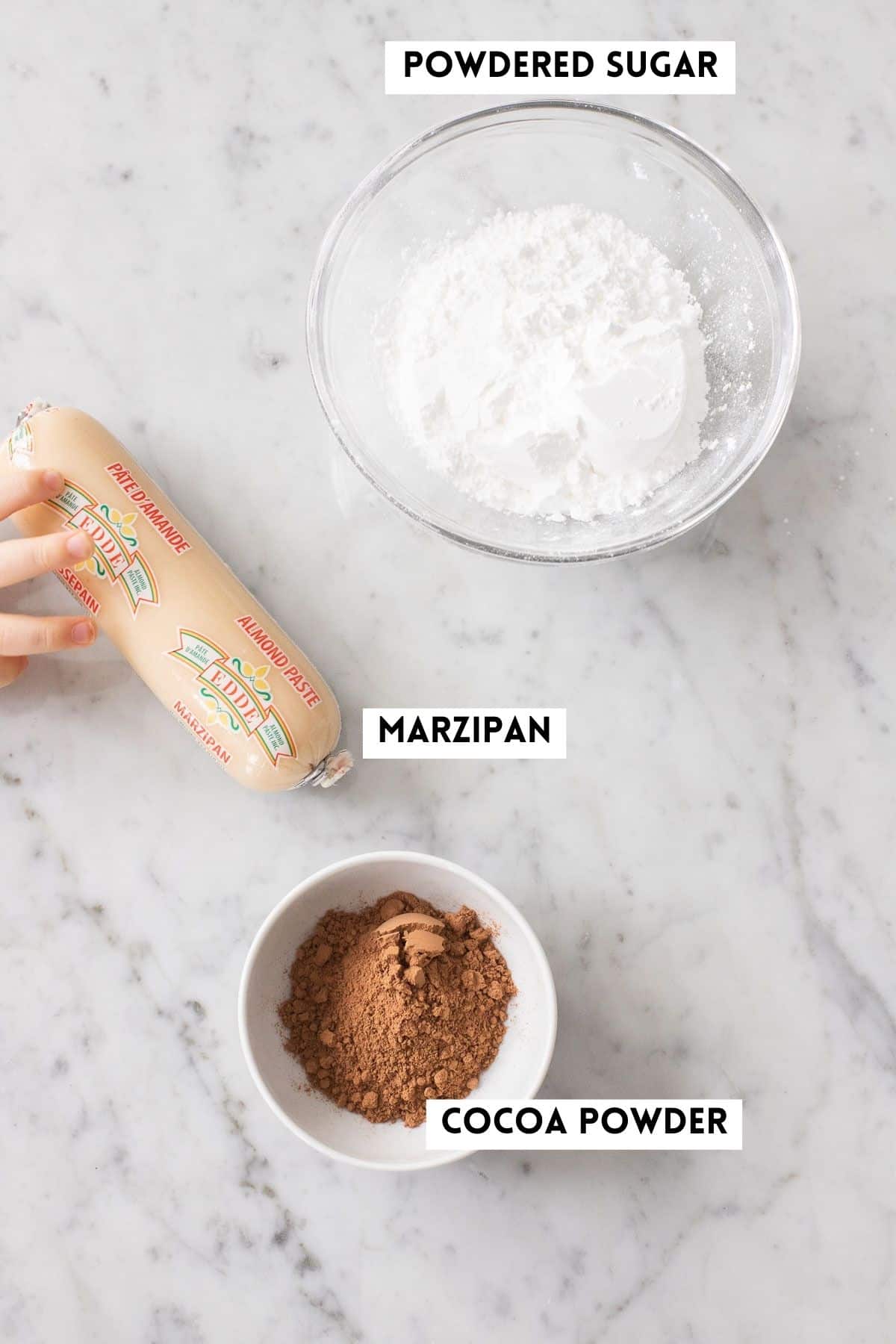 Ingrédients pour réaliser des Marzipankartoffeln