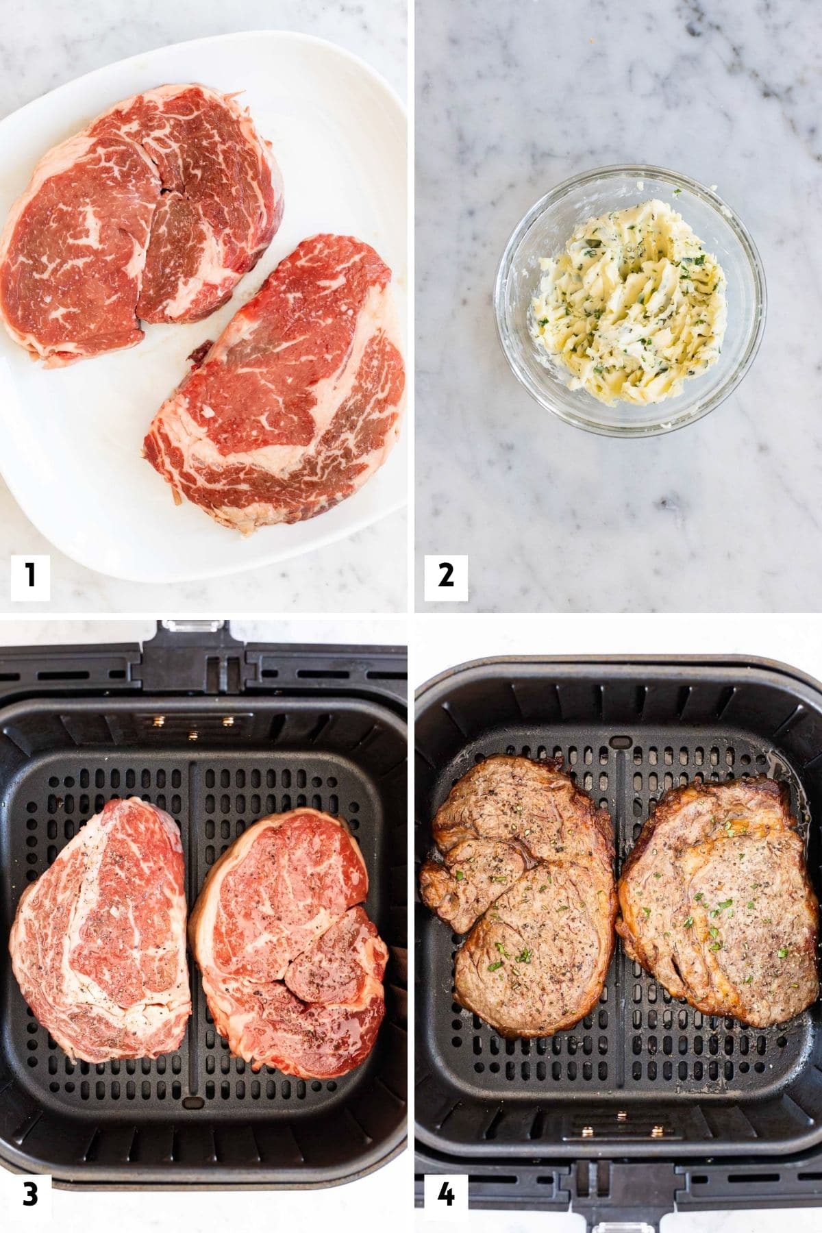 Étapes pour préparer un steak avec du beurre à l'ail dans l'air fryer