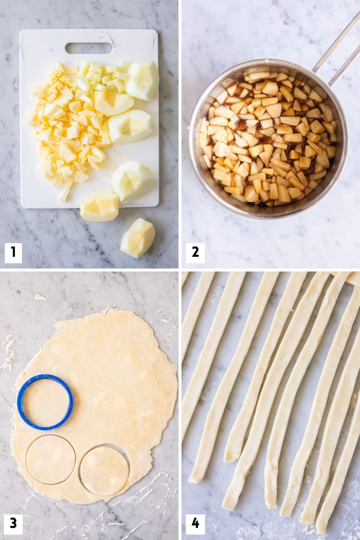 Étapes pour préparer des mini tartes aux pommes.