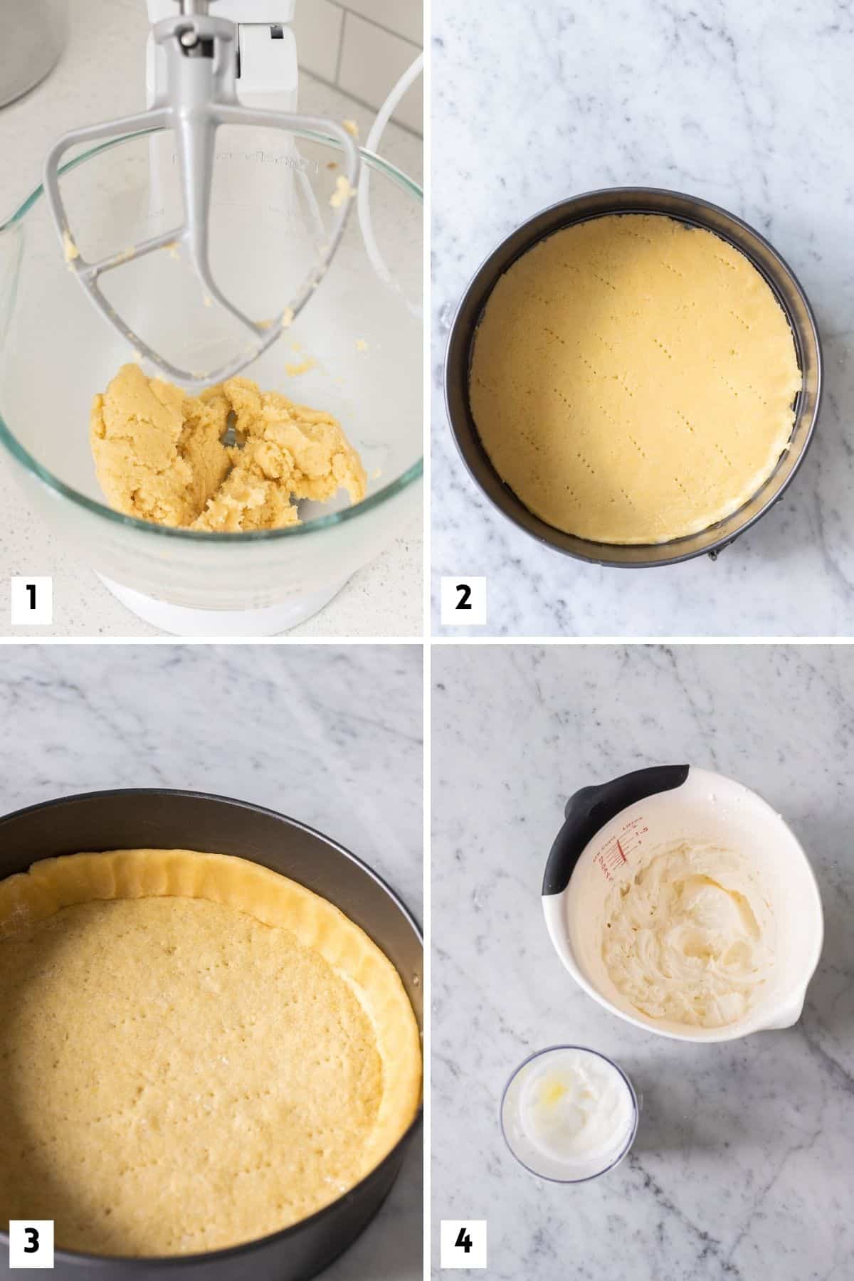 Étapes pour réaliser un cheesecake allemand.