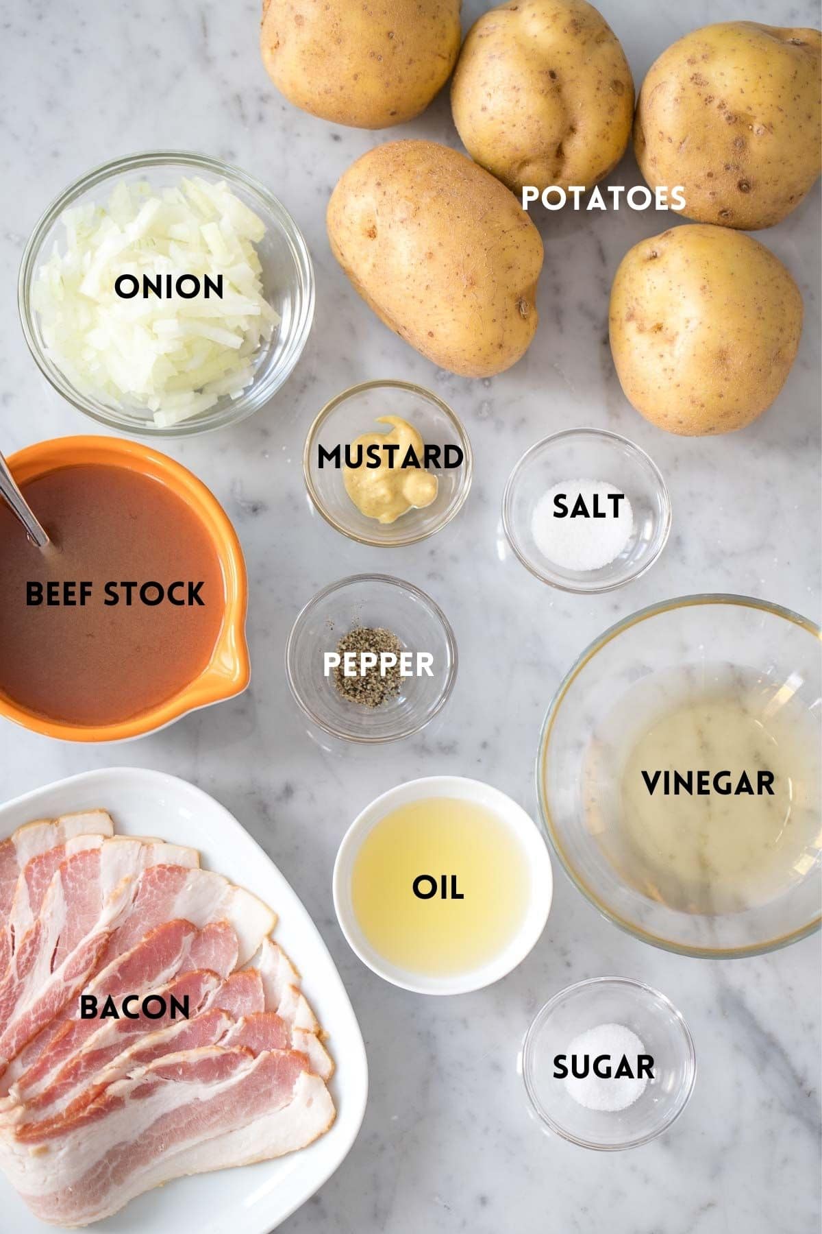 Ingrédients nécessaires pour la salade de pommes de terre