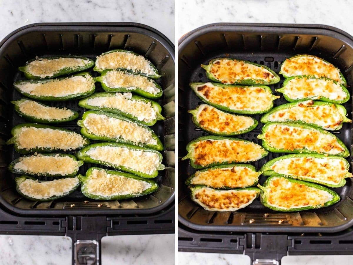 Jalapeno poppers avant et après la cuisson à l'air fryer