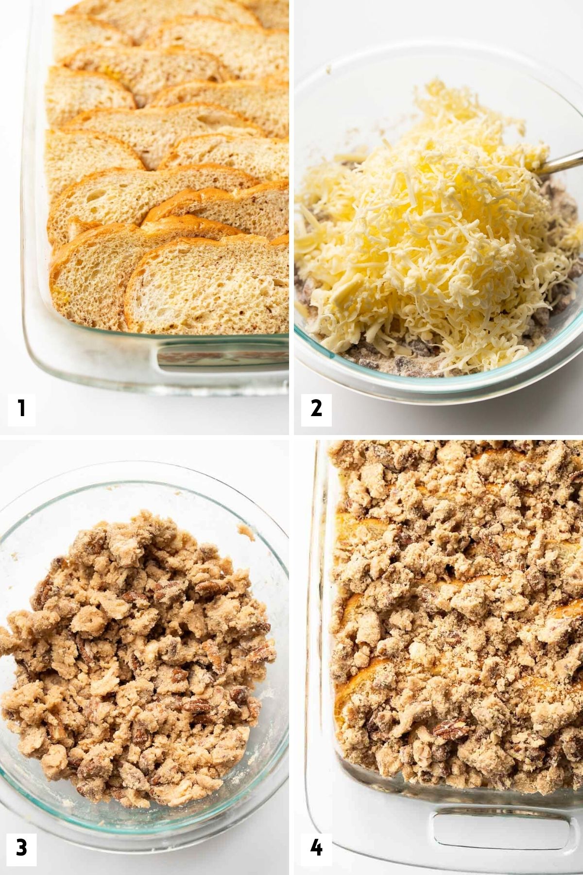 Étapes pour réaliser une casserole de pain perdu de nuit.