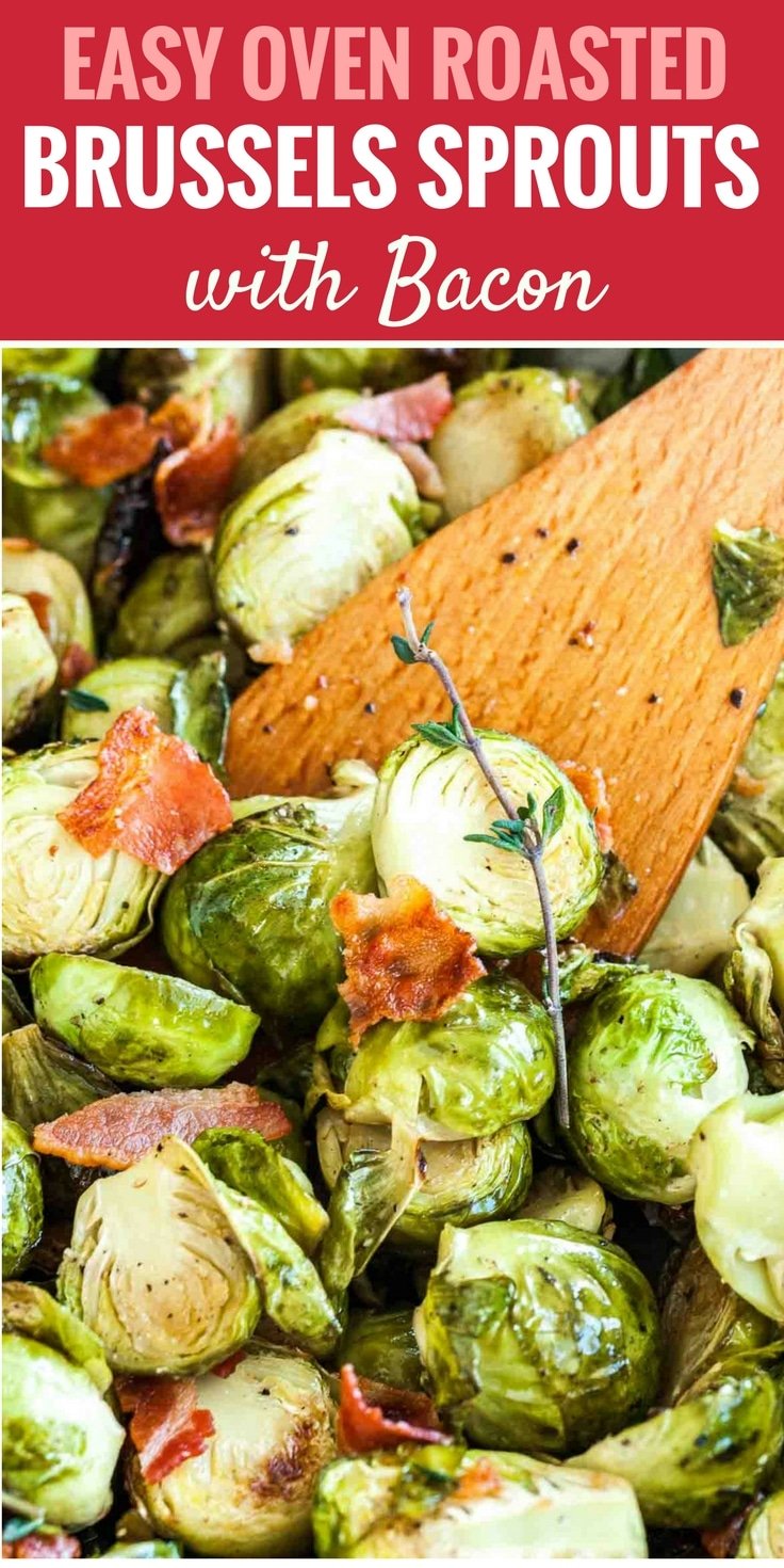Une image avec du texte : choux de Bruxelles rôtis au four faciles avec du bacon.